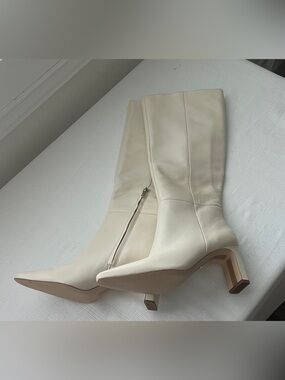 Sam Edelman Sylvia Leather Knee High Boots Ivory 10.5M